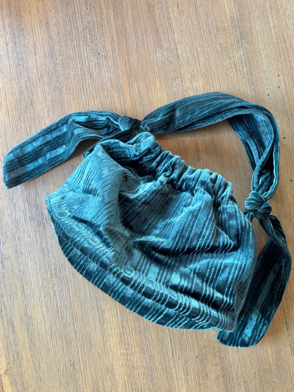 Anthropologie Teal Velvet Mini Drawstring Bag